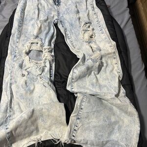 Distressed Light Blue Wide Leg Jeans